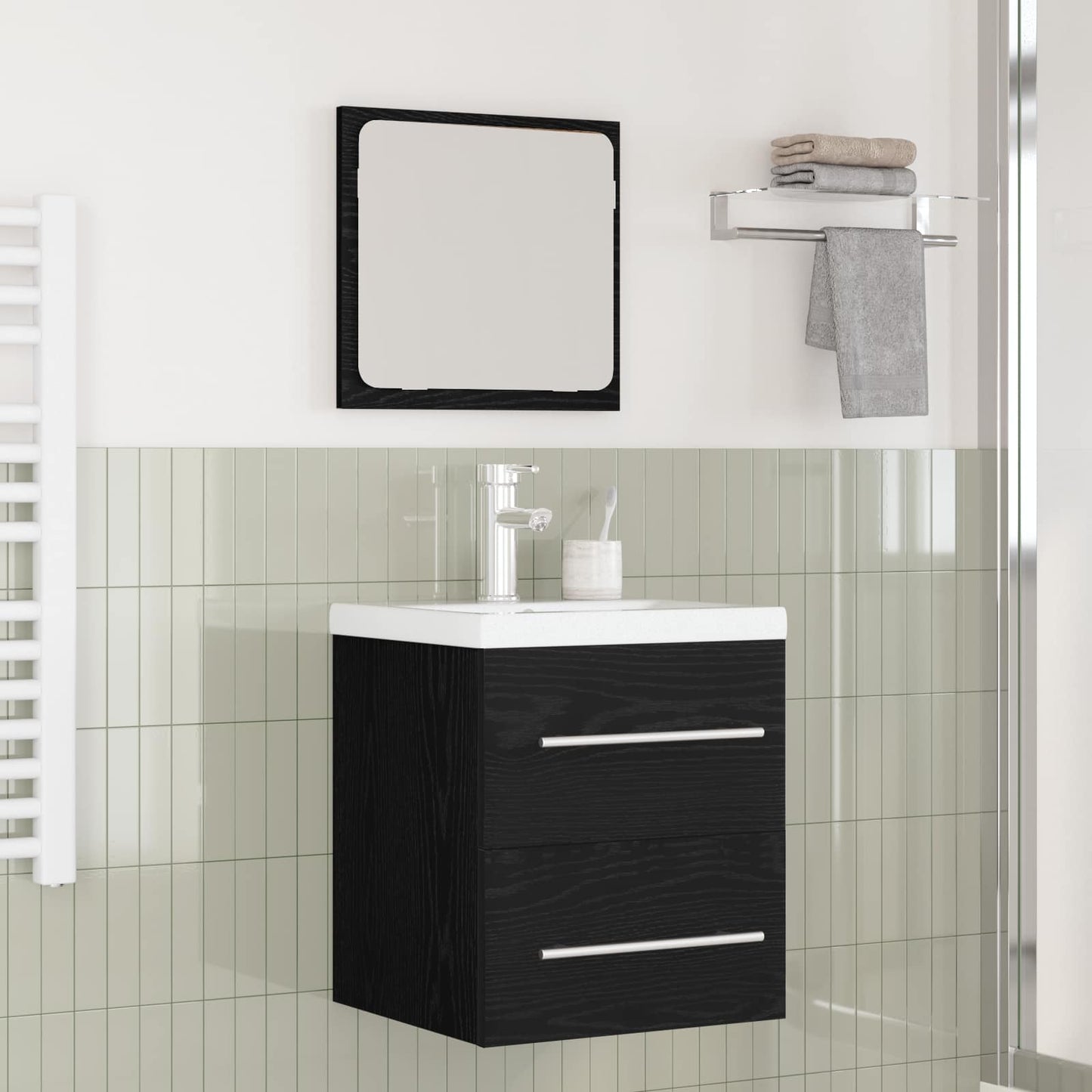 Set di mobili per il bagno 2 pcs Rovere Nero Legno multistrato