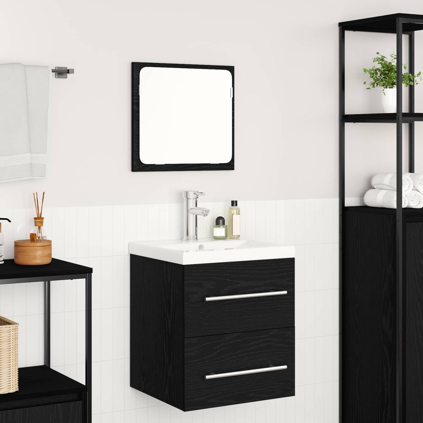 Set di mobili per il bagno 2 pcs Rovere Nero Legno multistrato