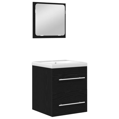 Set di mobili per il bagno 2 pcs Rovere Nero Legno multistrato