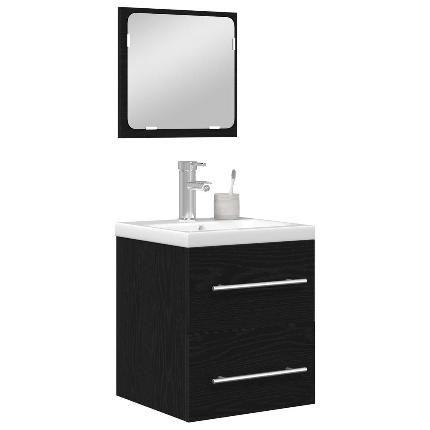 Set di mobili per il bagno 2 pcs Rovere Nero Legno multistrato