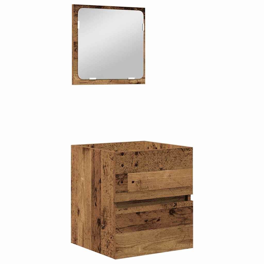 Set di mobili per il bagno 2 pcs Legno Antico e Bianco | homemem39
