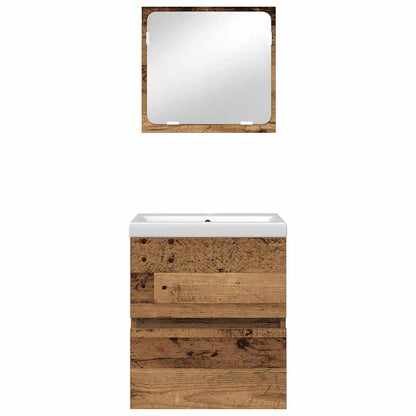 Set di mobili per il bagno 2 pcs Legno Antico e Bianco | homemem39