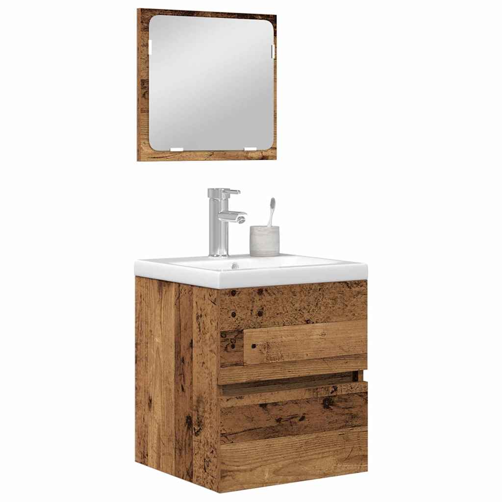 Set di mobili per il bagno 2 pcs Legno Antico e Bianco | homemem39