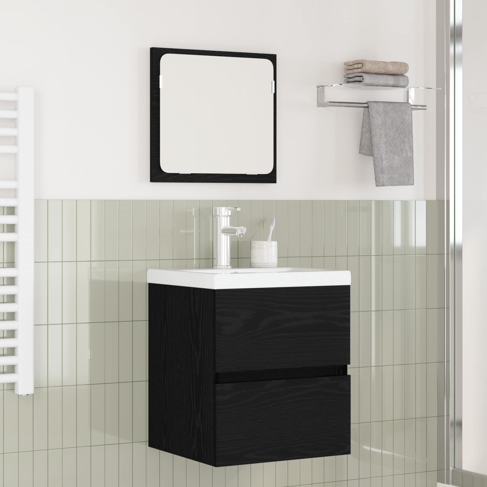Set di mobili per il bagno 2 pcs Rovere Nero e Bianco | homemem39