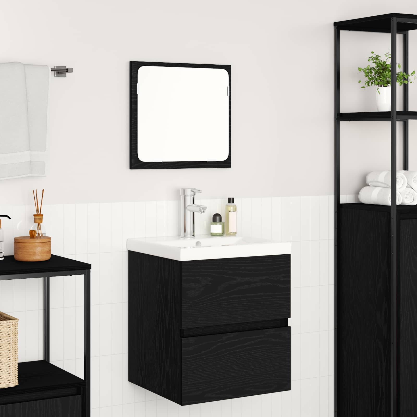 Set di mobili per il bagno 2 pcs Rovere Nero e Bianco | homemem39