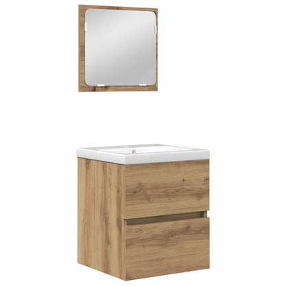 Set di mobili per il bagno 2 pz Rovere Artigiano e Bianco
