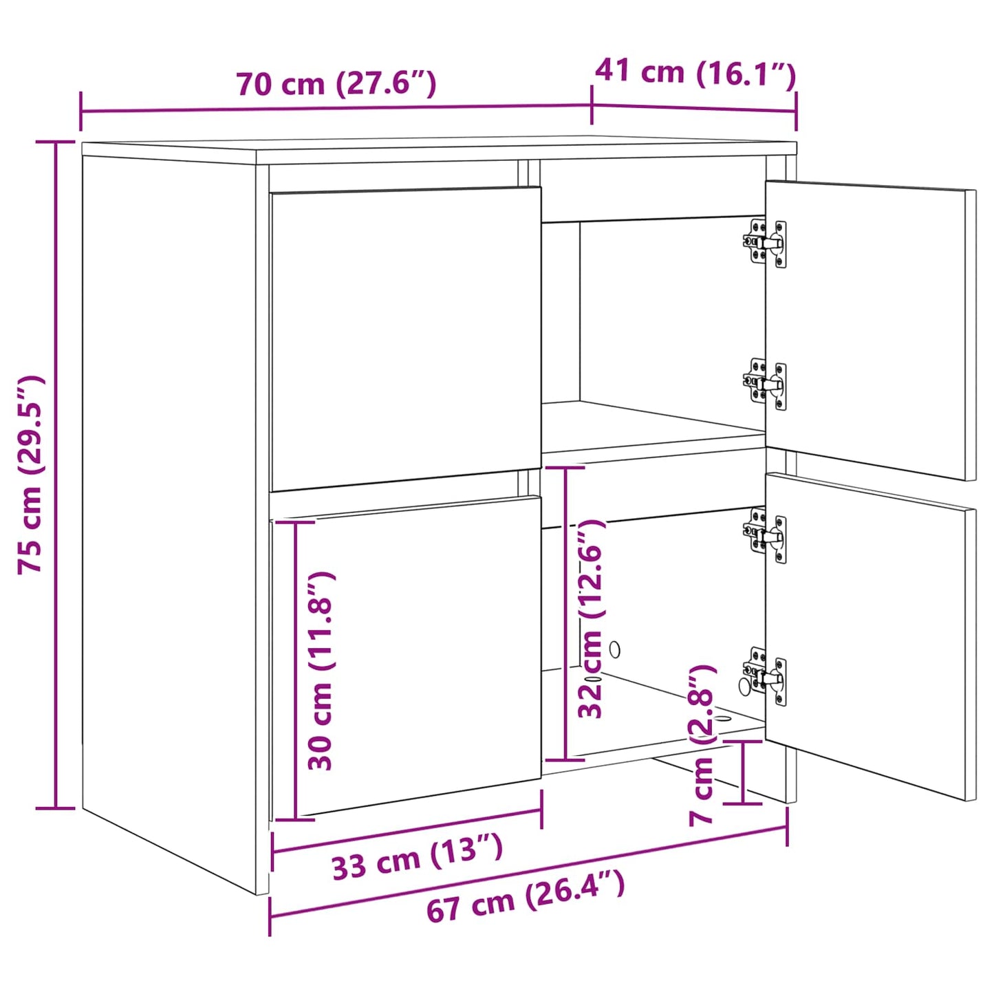 Sideboards 2 pcs Rovere nero 70 x 41 x 75 cm Legno multistrato