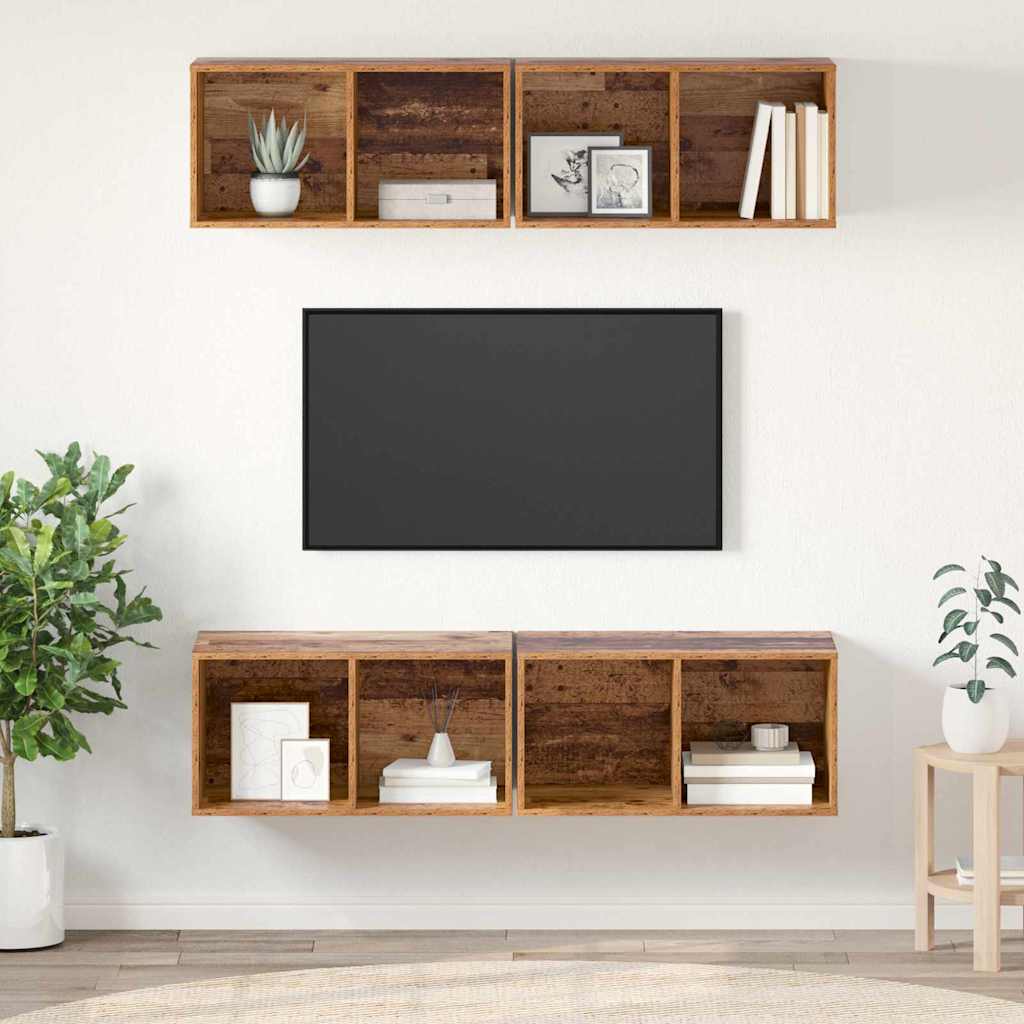 Mobile TV da Parete 4 pcs Legno antico 37 x 37 x 72 cm