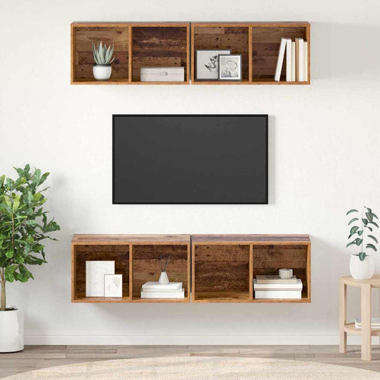 Mobile TV da Parete 4 pcs Legno antico 37 x 37 x 72 cm