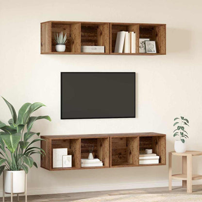 Mobile TV da Parete 4 pcs Legno antico 37 x 37 x 72 cm