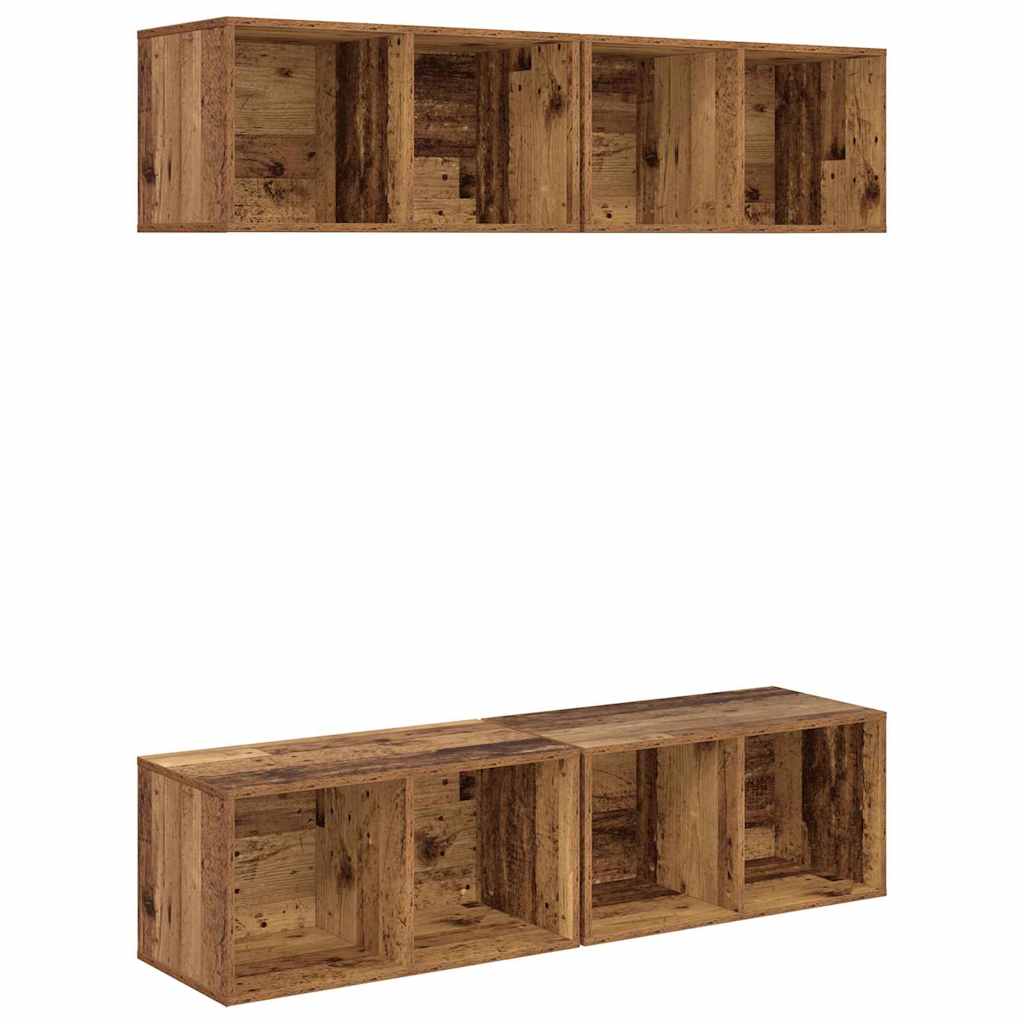 Mobile TV da Parete 4 pcs Legno antico 37 x 37 x 72 cm
