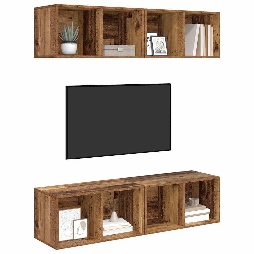 Mobile TV da Parete 4 pcs Legno antico 37 x 37 x 72 cm