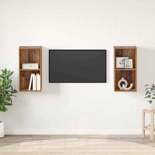 Mobile TV da Parete 2 pcs Legno Antico 37 x 37 x 72 cm
