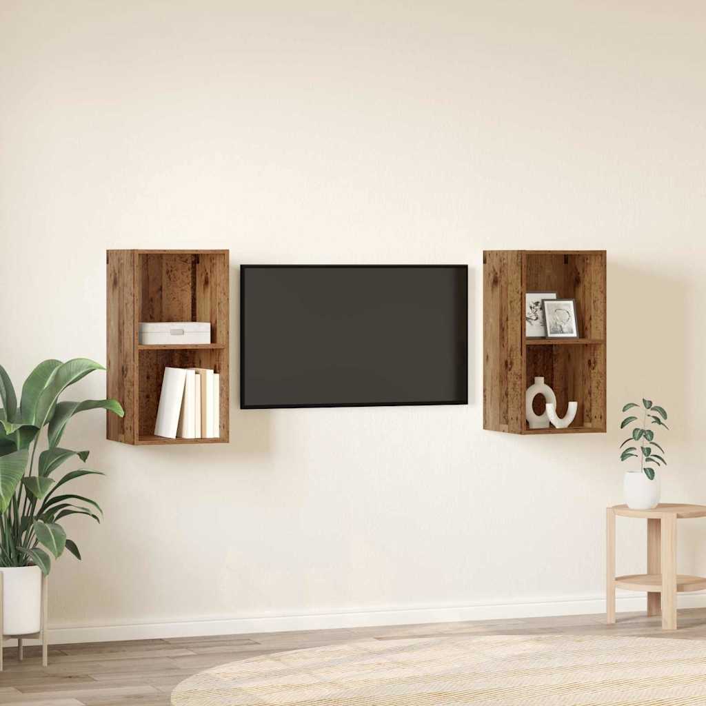 Mobile TV da Parete 2 pcs Legno Antico 37 x 37 x 72 cm