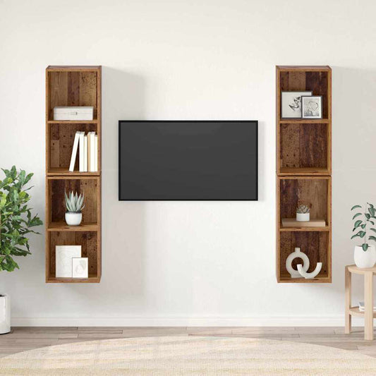 Mobile TV da Parete 4 pcs Legno Antico 37 x 37 x 72 cm