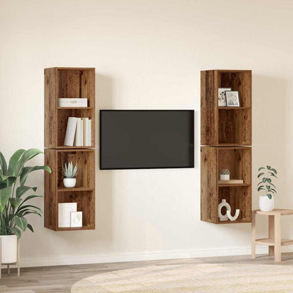 Mobile TV da Parete 4 pcs Legno Antico 37 x 37 x 72 cm