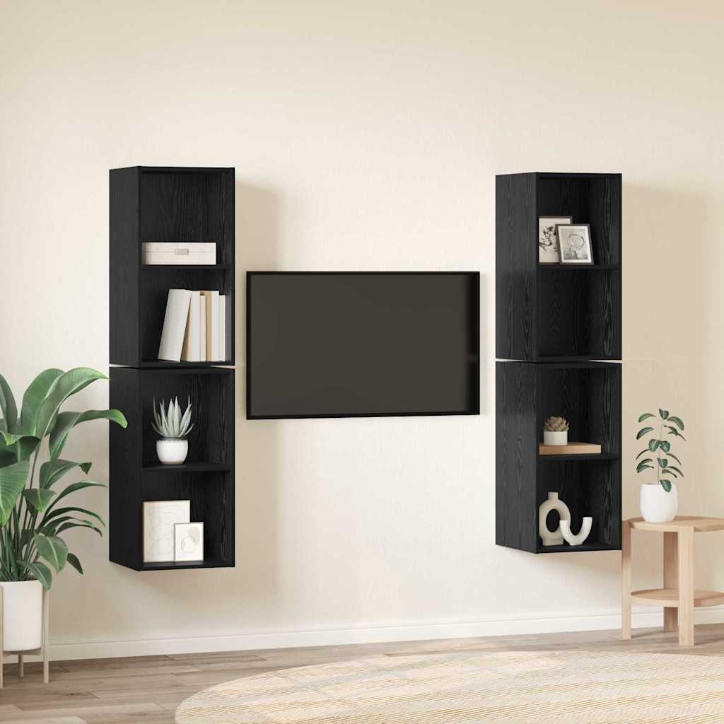 Mobile TV da Parete 4 pcs Rovere Nero 37 x 37 x 72 cm