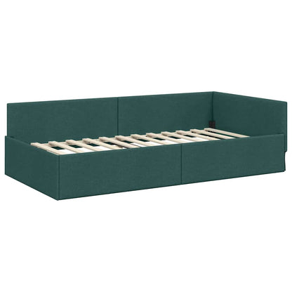 Cornice del letto ad angolo Verde Scuro 90 cm x 190 cm Velluto