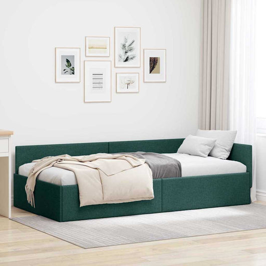 Cornice del letto ad angolo Verde Scuro 90 cm x 200 cm Velluto