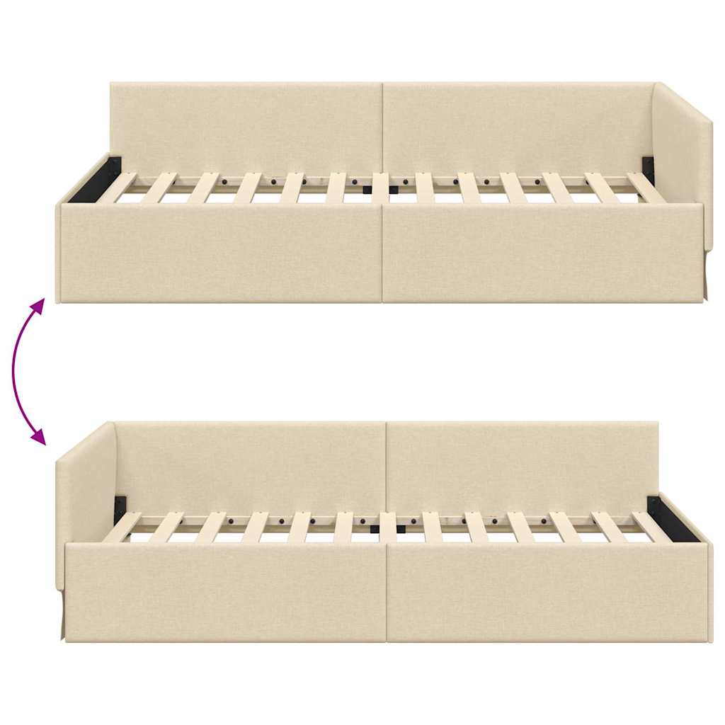 Cornice del letto ad angolo Crema 90 cm x 200 cm Velluto