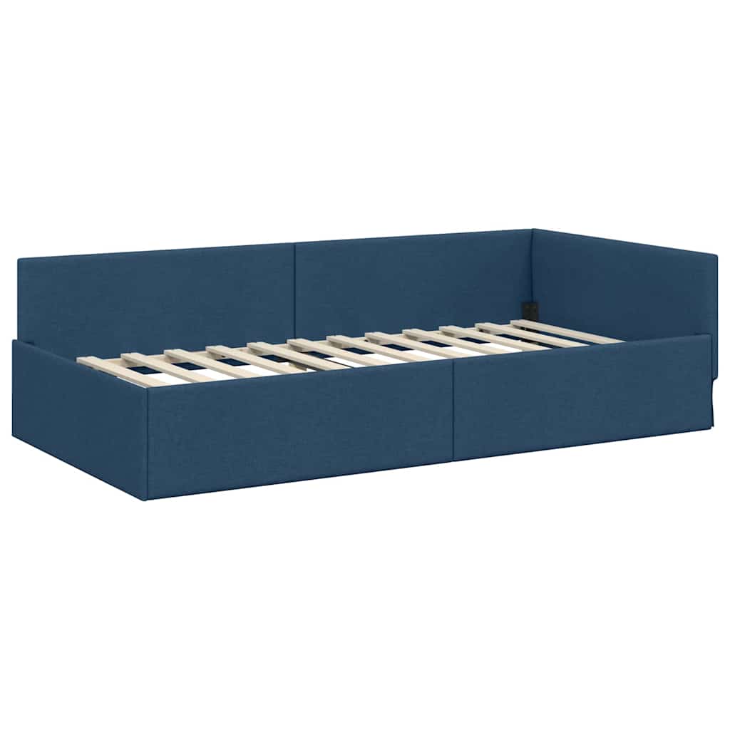 Cornice del letto ad angolo con testiera Blu 100 x 200 cm - homemem39