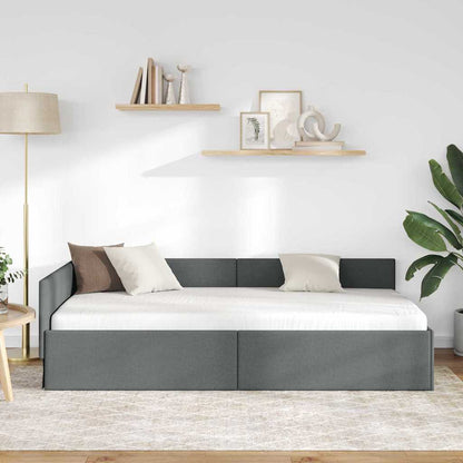 Cornice del letto ad angolo Grigio scuro 100 x 203 cm Tessuto | homemem39