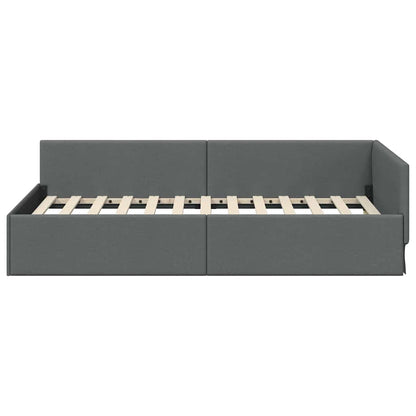 Cornice del letto ad angolo Grigio scuro 100 x 203 cm Tessuto | homemem39