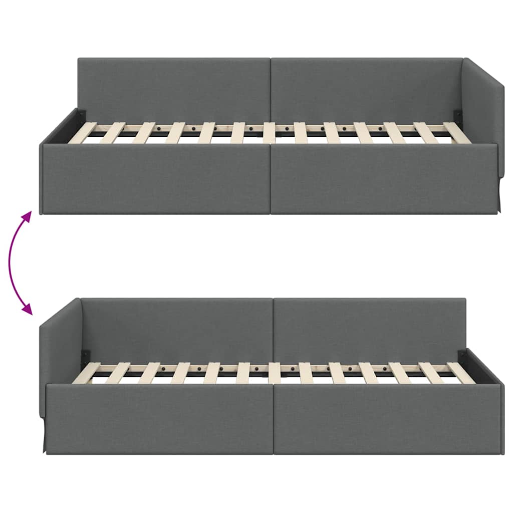 Cornice del letto ad angolo Grigio scuro 100 x 203 cm Tessuto | homemem39