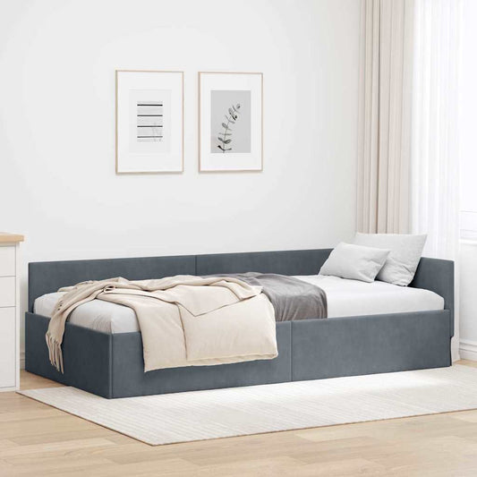 Cornice del letto ad angolo Grigio scuro 90 cm x 200 cm Velluto | homemem39