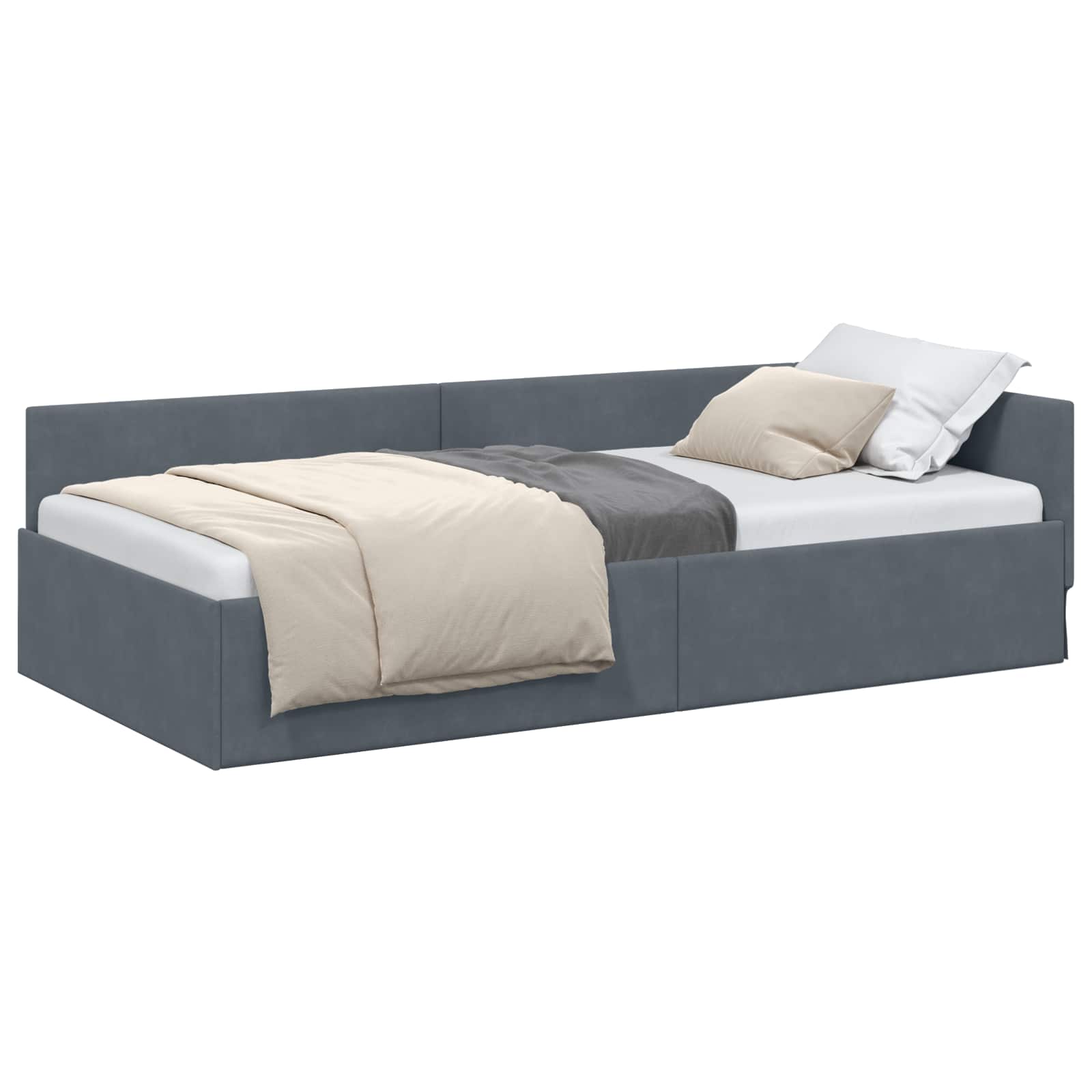 Cornice del letto ad angolo Grigio scuro 90 cm x 200 cm Velluto | homemem39
