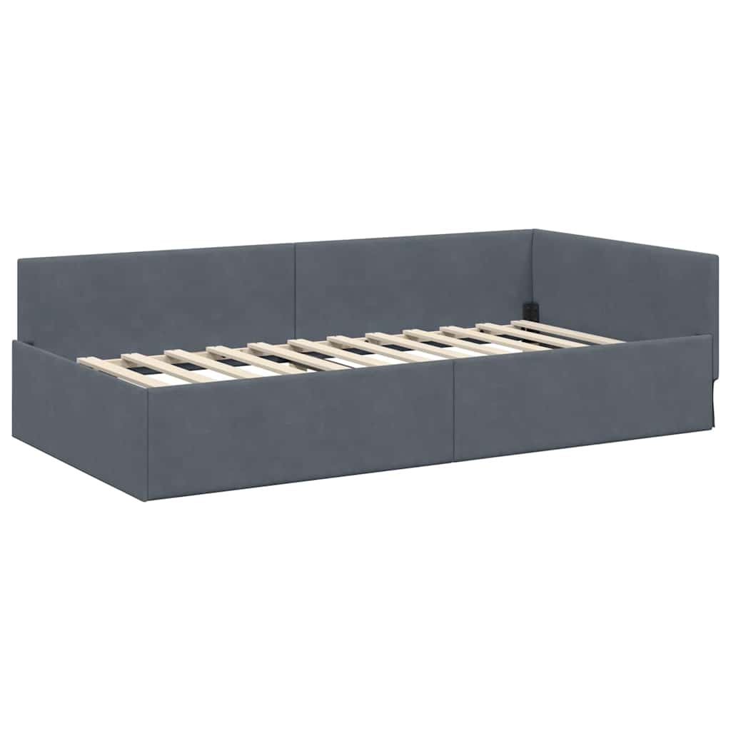 Cornice del letto ad angolo Grigio scuro 90 cm x 200 cm Velluto | homemem39