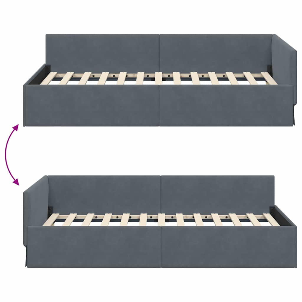 Cornice del letto ad angolo Grigio scuro 90 cm x 200 cm Velluto | homemem39