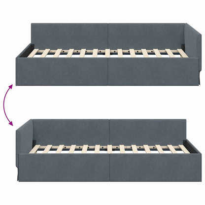 Cornice del letto ad angolo Grigio scuro 90 cm x 200 cm Velluto | homemem39