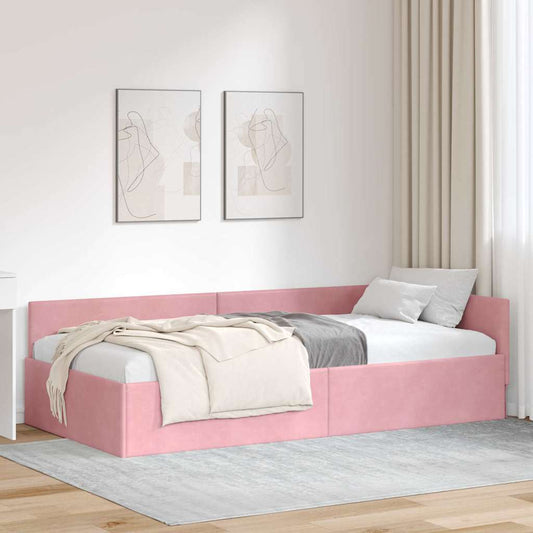 Cornice del letto ad angolo Rosa 90 cm x 200 cm Velluto