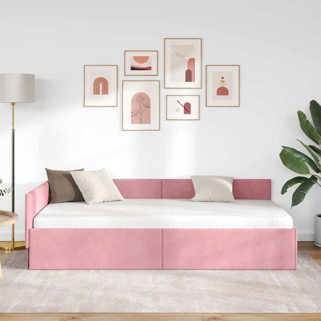 Cornice del letto ad angolo Rosa 90 cm x 200 cm Velluto