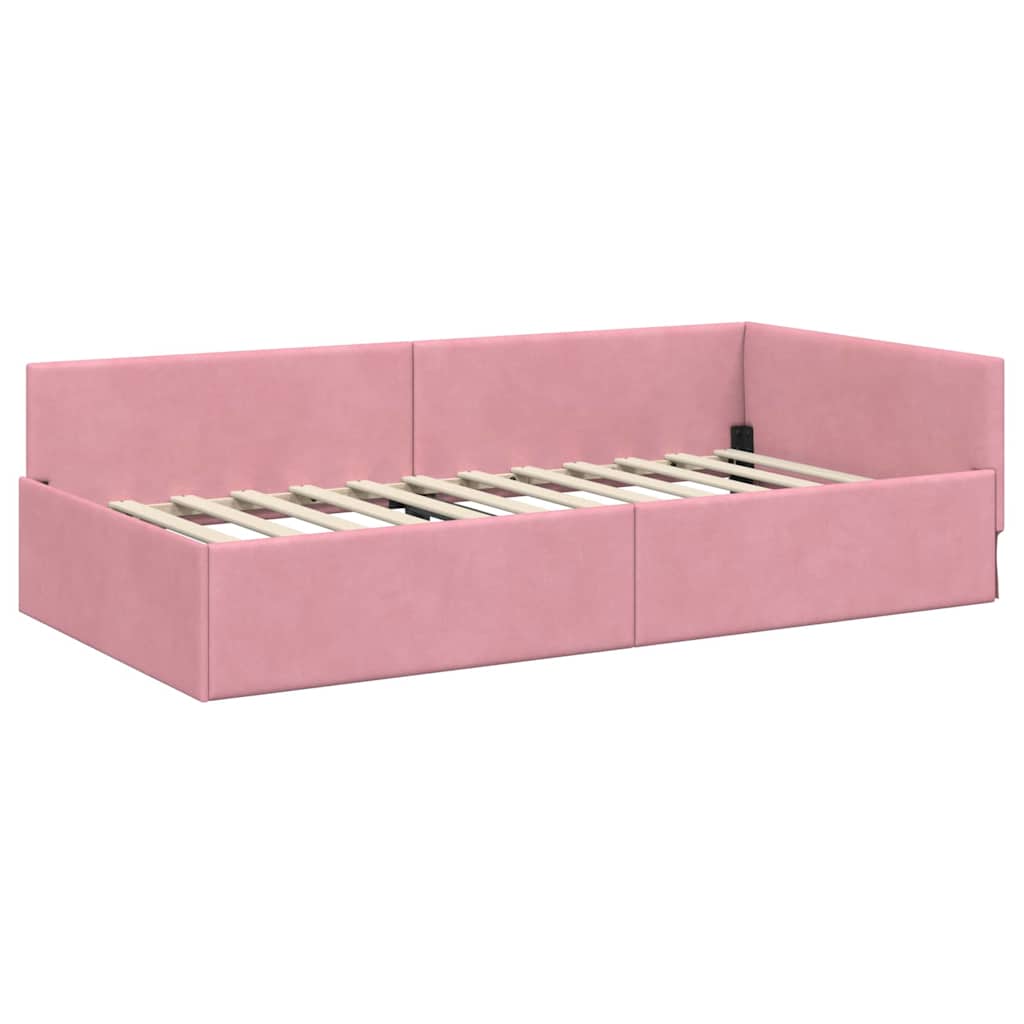 Cornice del letto ad angolo Rosa 90 cm x 200 cm Velluto | homemem39