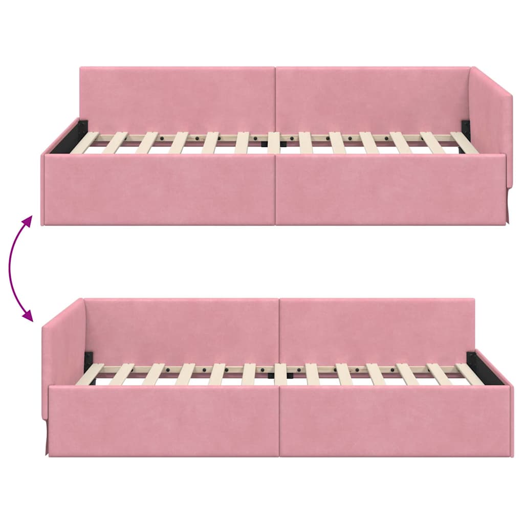 Cornice del letto ad angolo Rosa 90 cm x 200 cm Velluto | homemem39