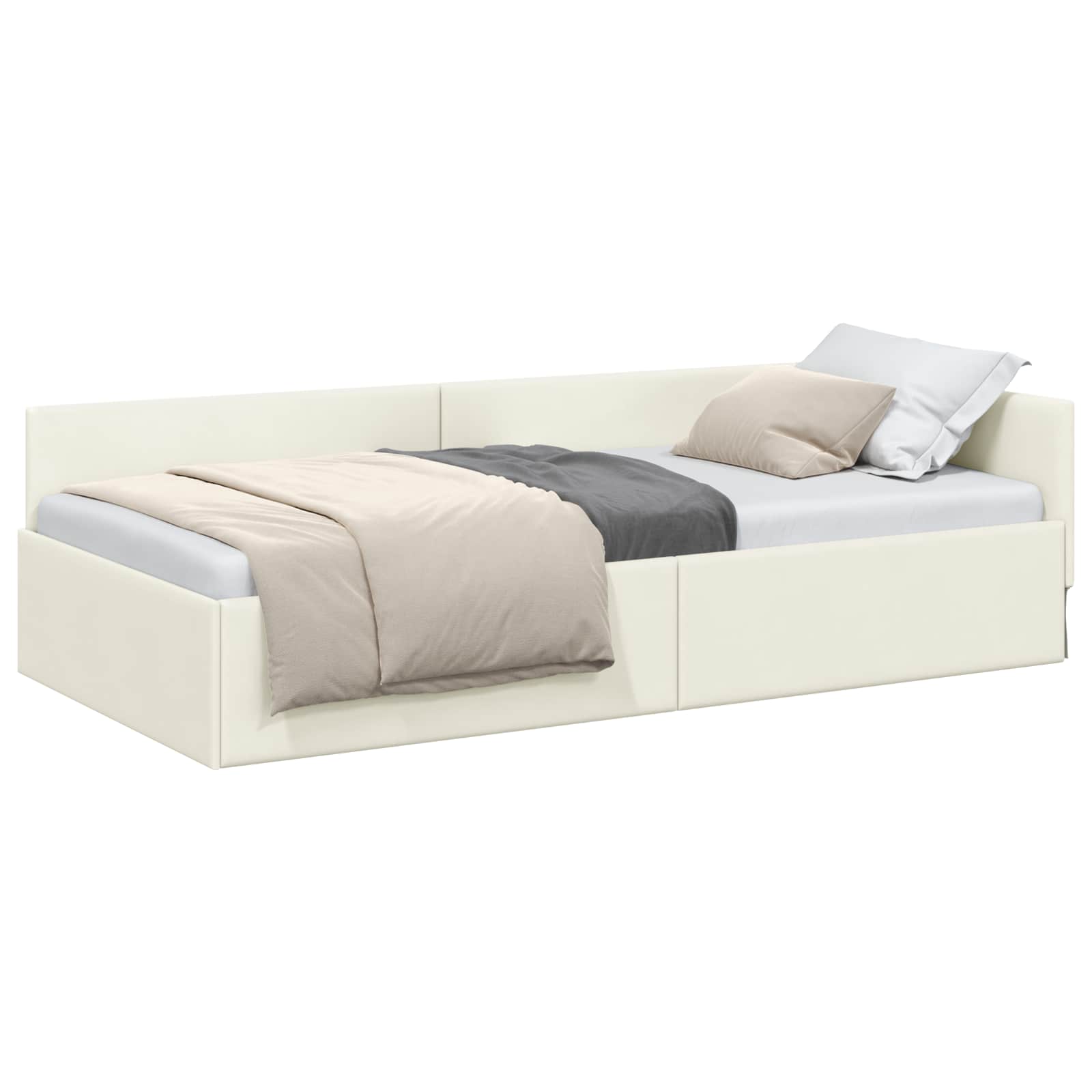 Cornice del letto ad angolo Crema 90 cm x 200 cm Velluto | homemem39