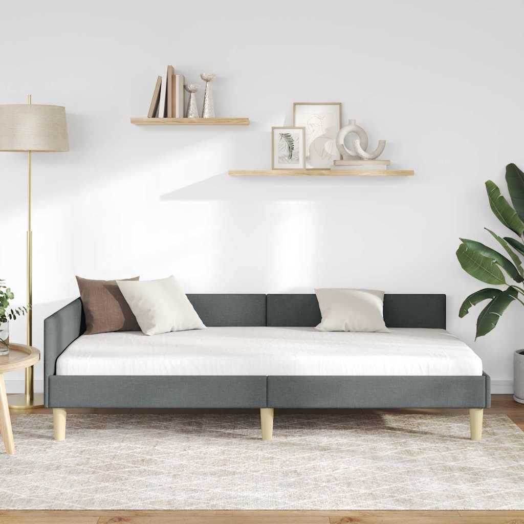 Cornice del letto ad angolo Grigio scuro 90 x 190 cm Tessuto