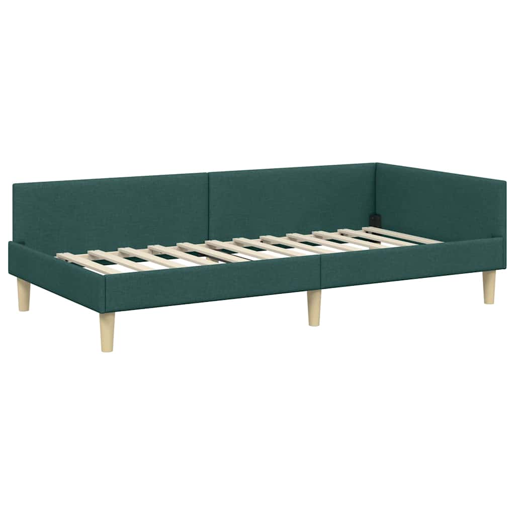 Cornice del letto ad angolo Verde Scuro 90 x 190 cm Tessuto - homemem39