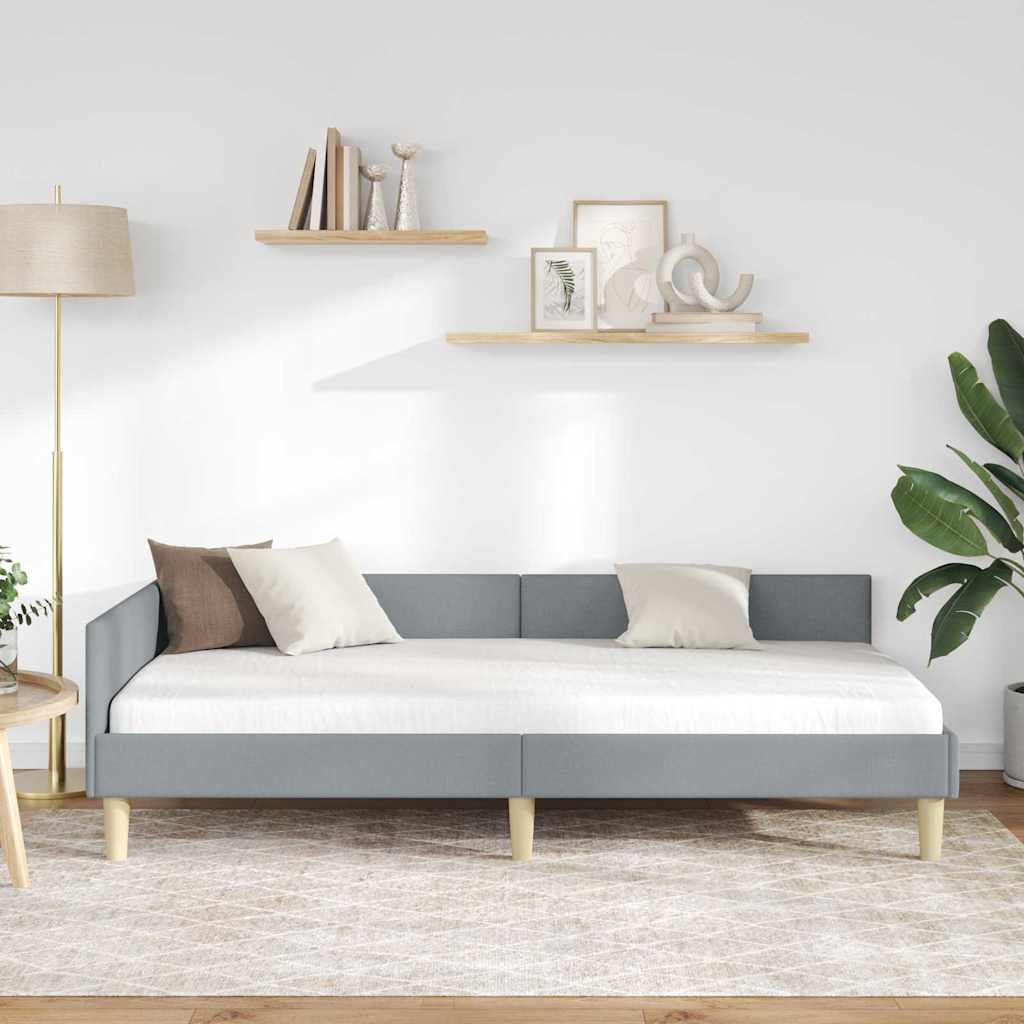 Cornice del letto ad angolo Grigio chiaro 90 x 200 cm Tessuto - homemem39