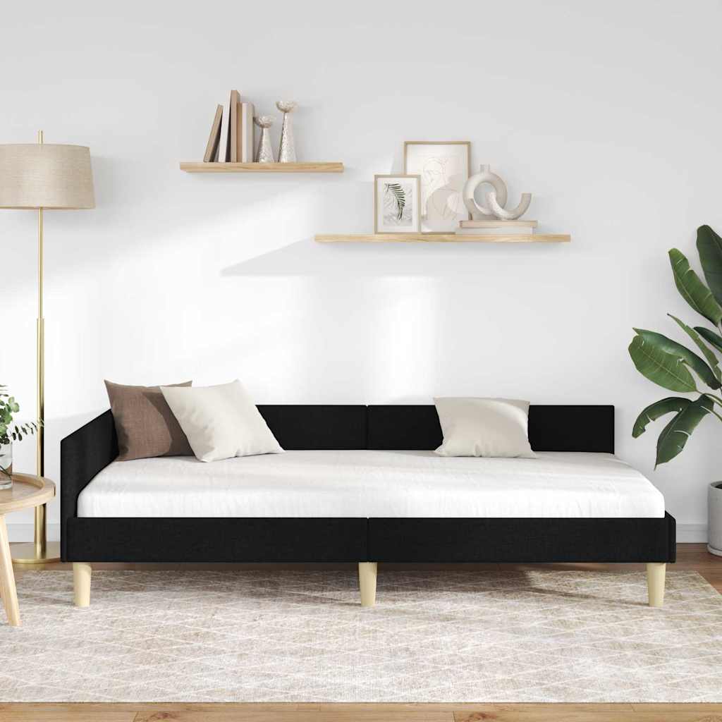 Cornice del letto ad angolo Nero 90 x 200 cm Tessuto - homemem39