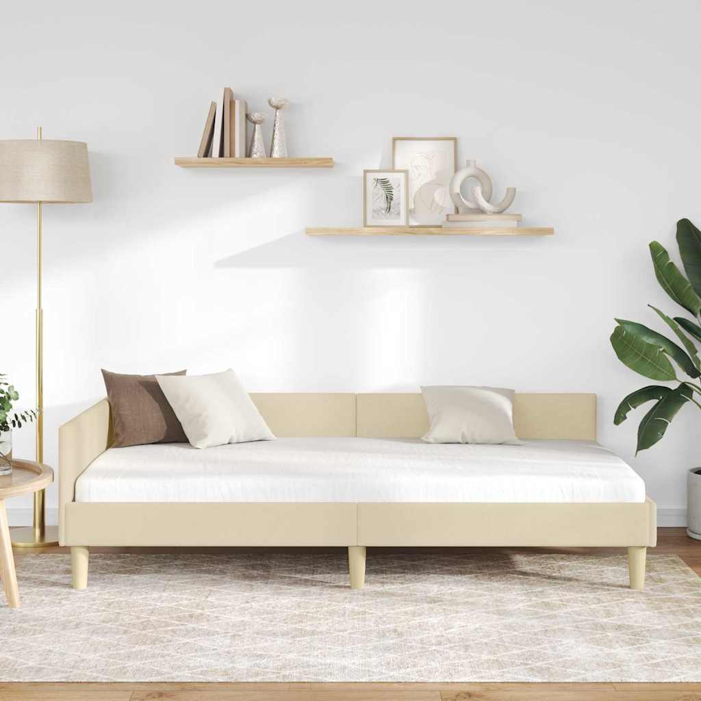 Cornice del letto ad angolo Crema 90 x 200 cm Tessuto