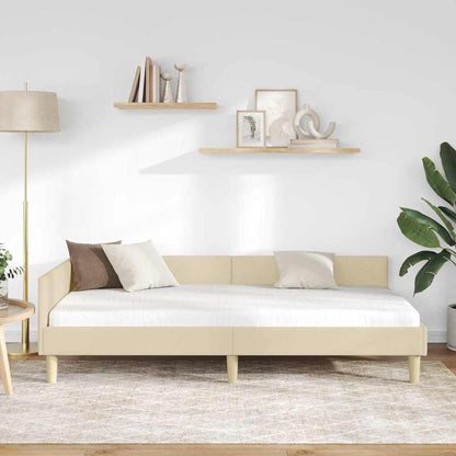 Cornice del letto ad angolo Crema 90 x 200 cm Tessuto - homemem39