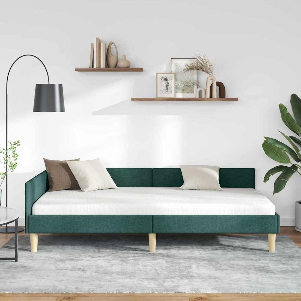 Cornice del letto ad angolo Verde Scuro 100 x 200 cm Tessuto | homemem39