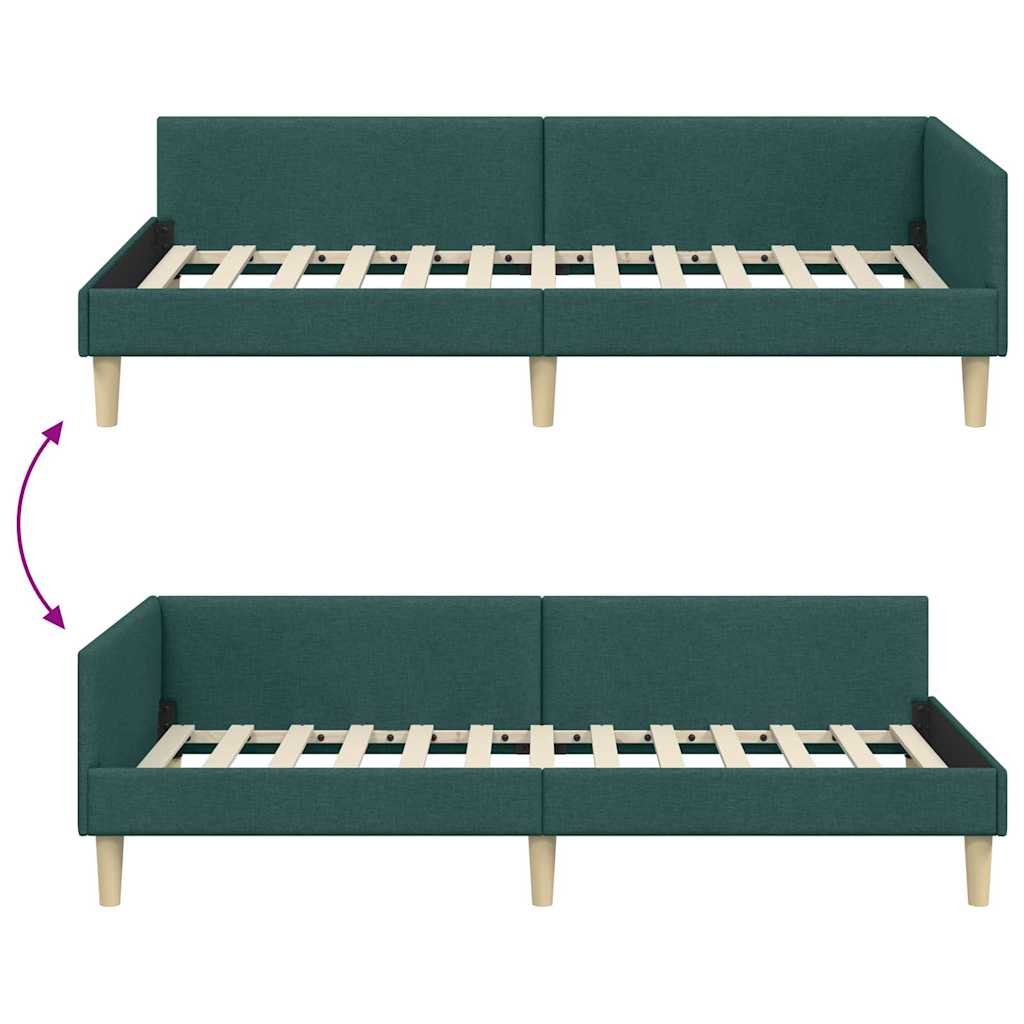 Cornice del letto ad angolo Verde Scuro 100 x 200 cm Tessuto | homemem39
