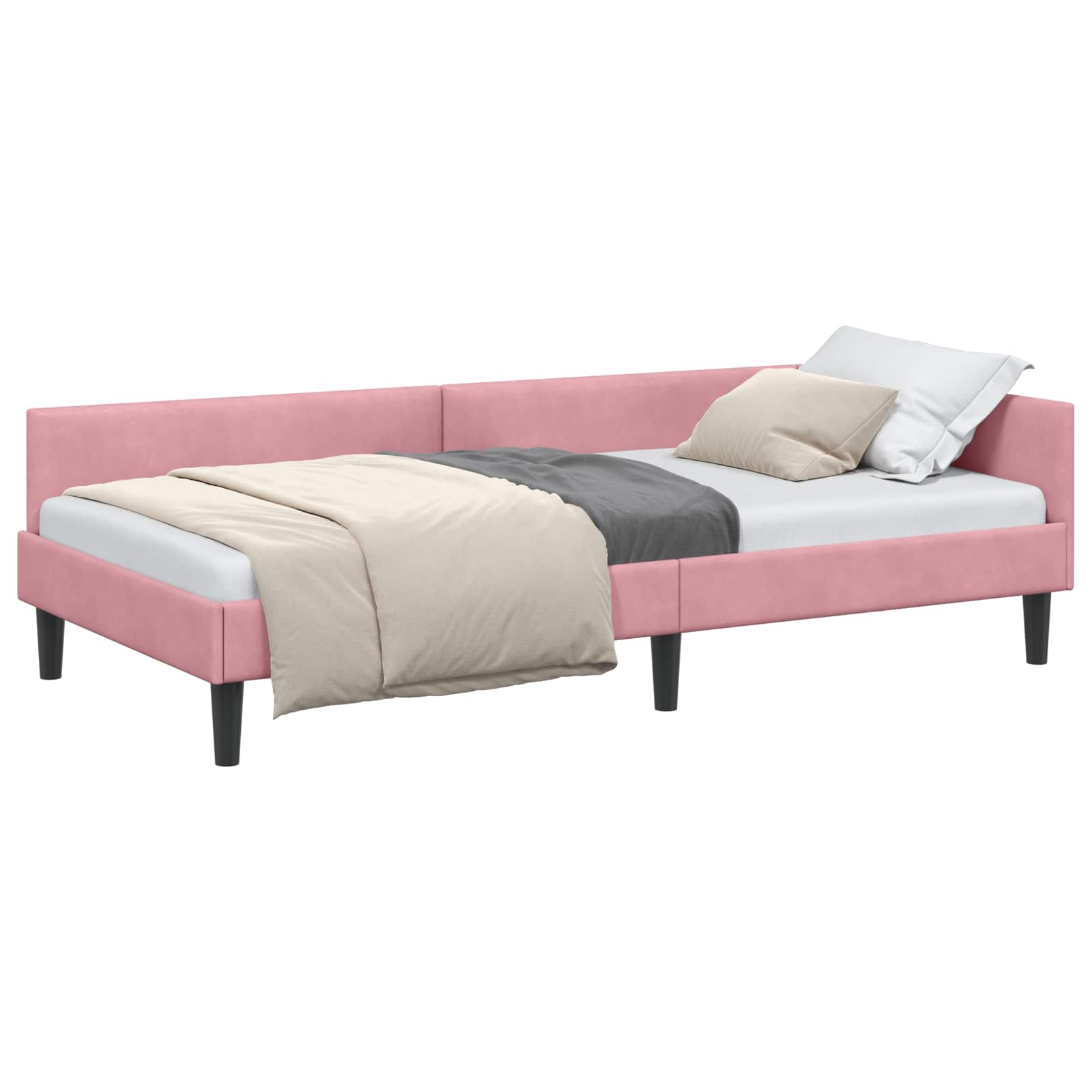 Cornice del letto ad angolo Rosa 90 cm x 190 cm Velluto | homemem39