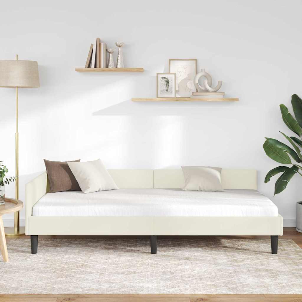 Cornice del letto ad angolo Crema 90 cm x 190 cm Velluto | homemem39