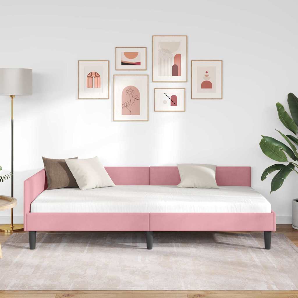 Cornice del letto ad angolo Rosa 90 cm x 200 cm Velluto | homemem39