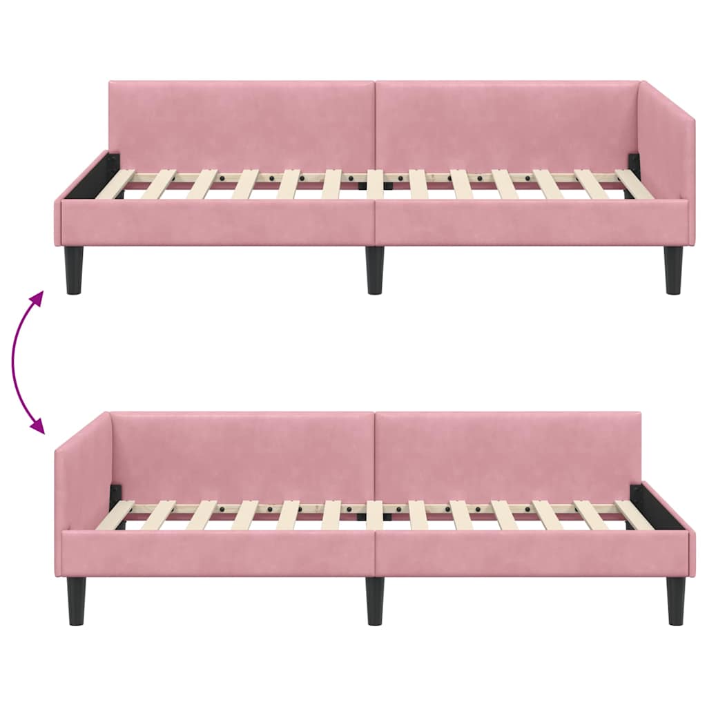 Cornice del letto ad angolo Rosa 90 cm x 200 cm Velluto | homemem39